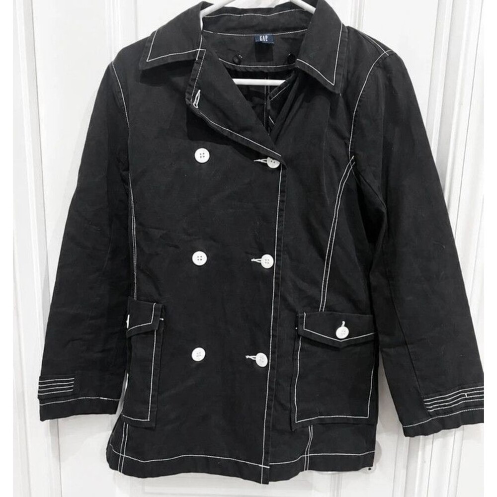 Gap Kids XXL (14-16) Black Double Breasted Jacket Coat White Contrast Stitch